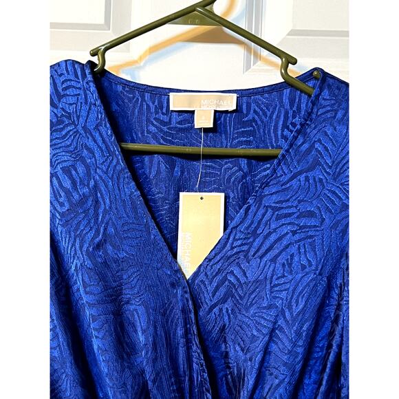 Michael Kors Women's Fractal Zebra Handkerchief L/Sleeve Dress Blue sz S NWT - Picture 5 of 5